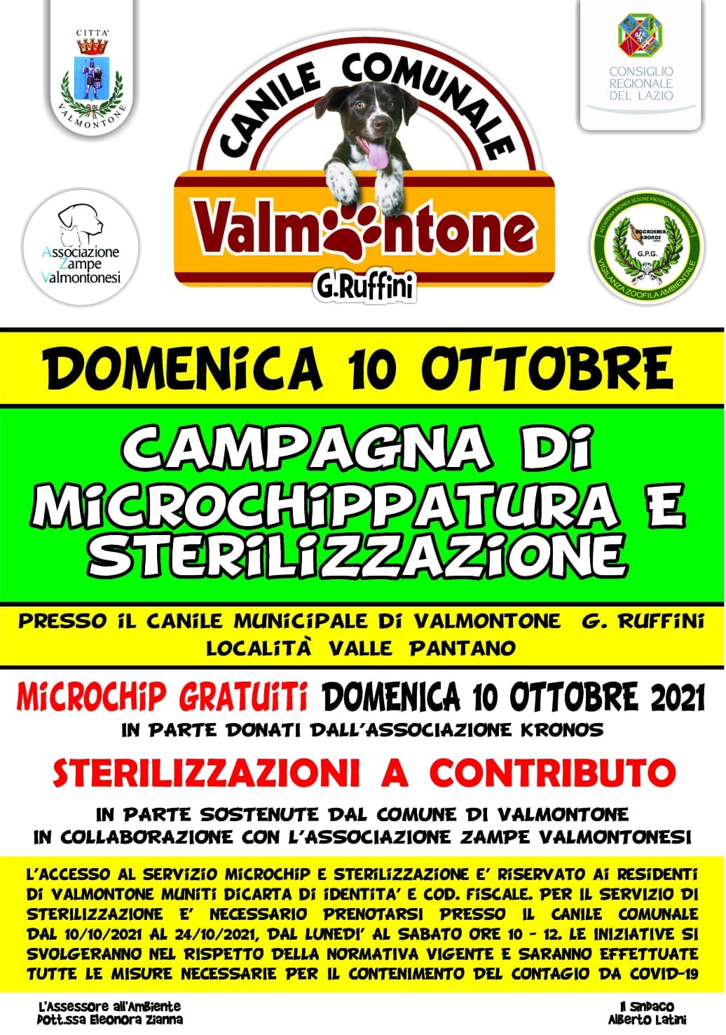 Valmontone, 10 ottobre campagna di microchippatura e sterilizzazione