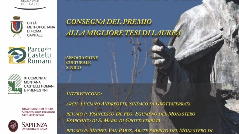 Grottaferrata, premio San Nilo, sabato 6 ottobre premiazione della migliore tesi di laurea