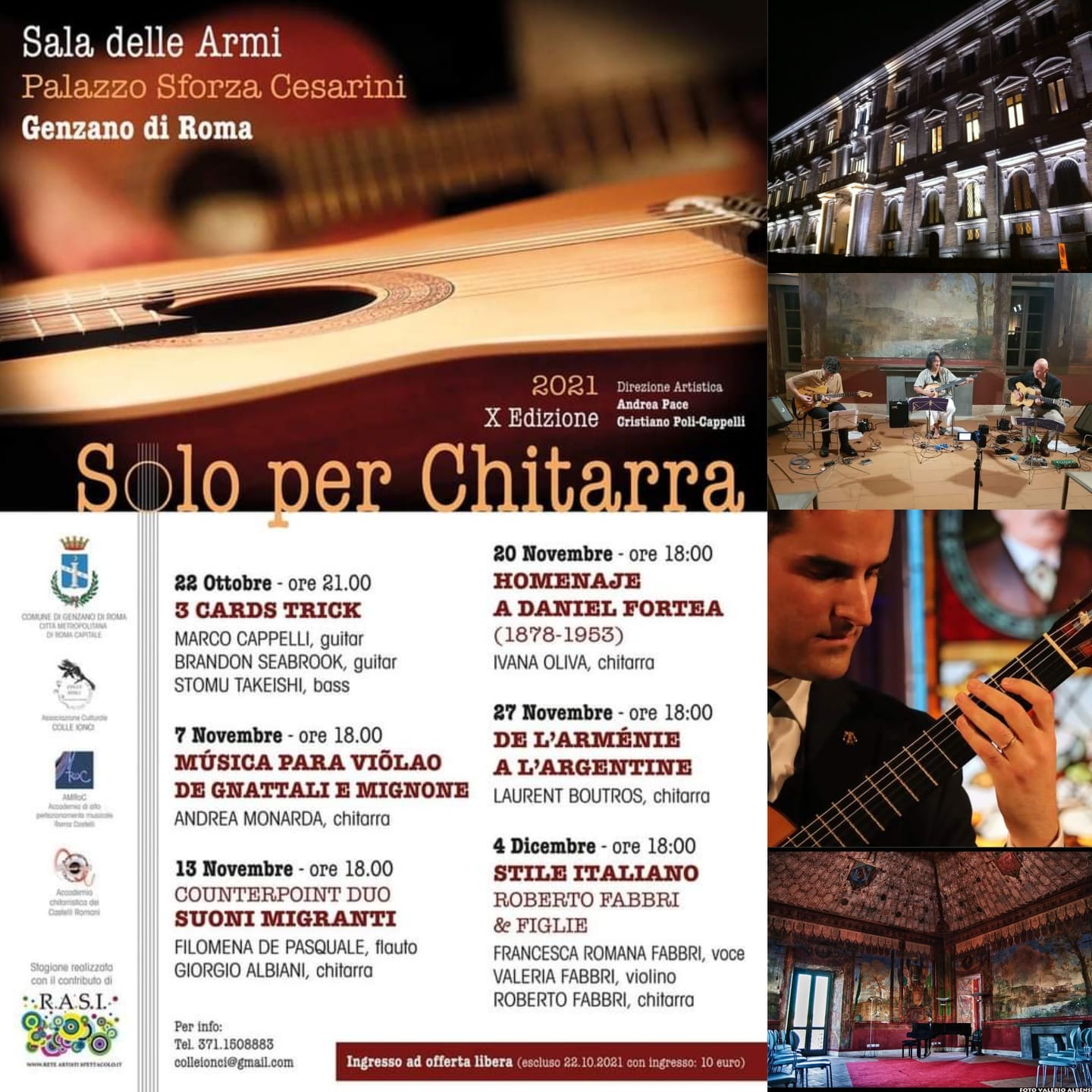 Genzano, concerto per chitarra di Andrea Monarda a Palazzo Sforza domenica 7 novembre