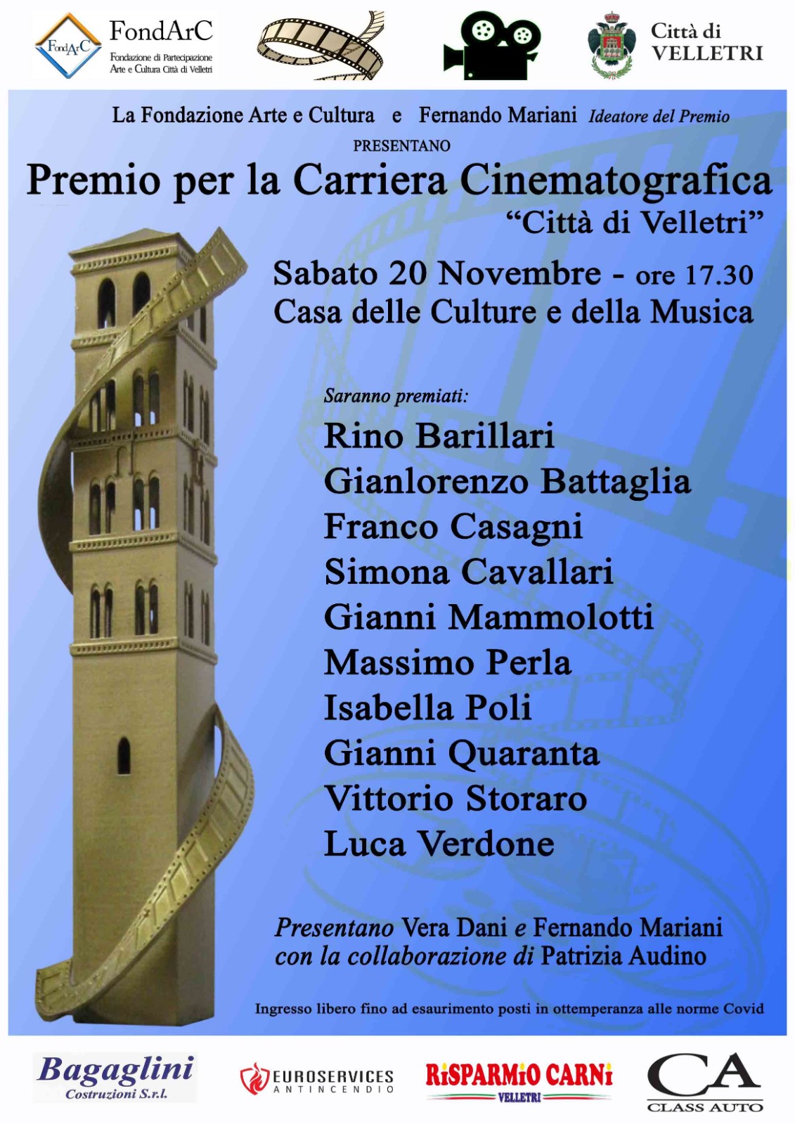 Velletri, grande attesa per la terza edizione del  premio cinematografico “Città di Velletri”