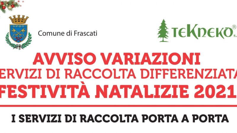 Frascati, gli orari della raccolta differenziata durante le festività natalizie