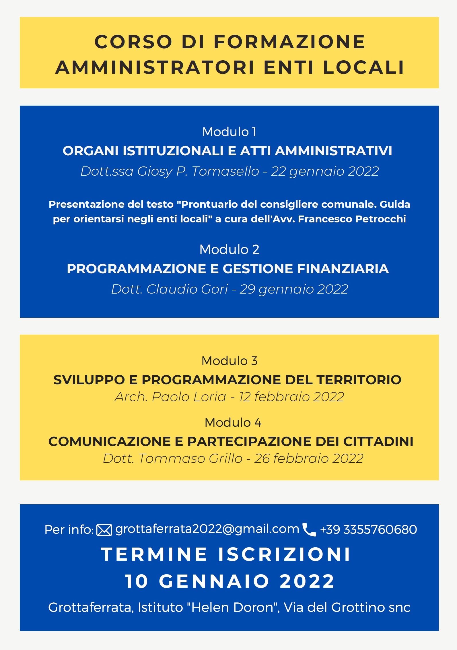 Grottaferrata, presentato il Corso di Formazione per Amministratori di Enti Locali