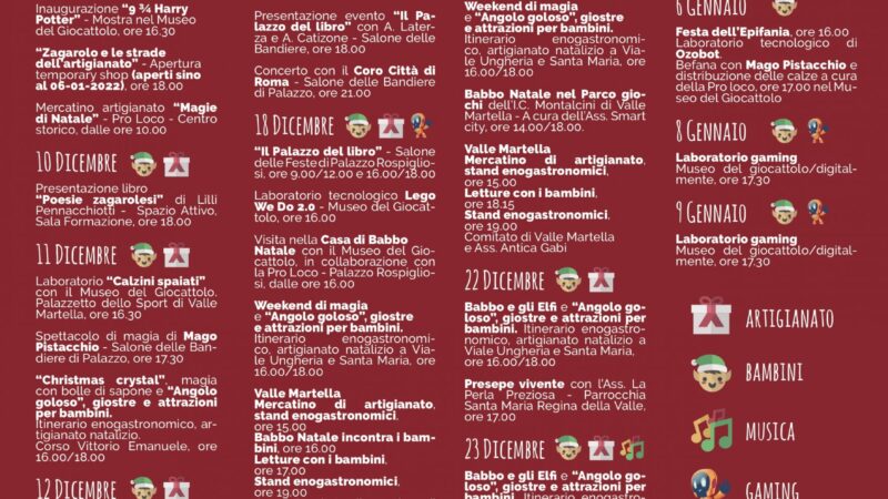 “Zagarolo e le strade di Natale”, il programma completo degli eventi natalizi. Temporary shop di artigianato, musica, mostre, gaming e laboratori per bambini