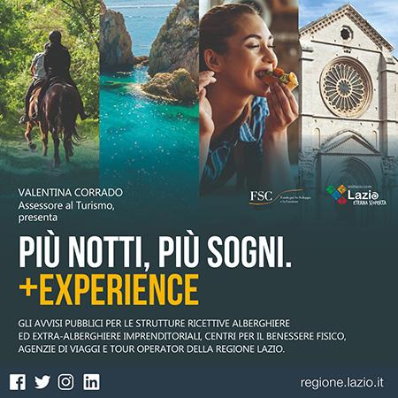 TURISMO, CORRADO: “PIU’ NOTTI, PIU’ SOGNI. + EXPERIENCE”per il rilancio turistico regionale per l’anno 2022