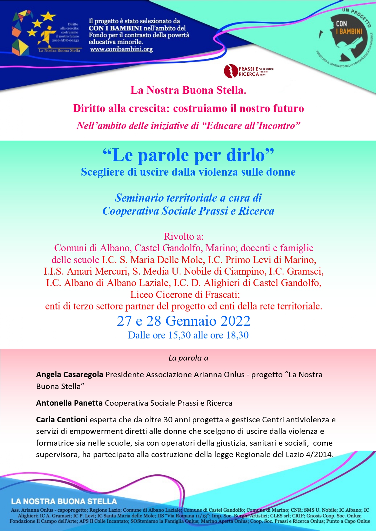 I Seminari di Prassi e Ricerca per il progetto ” La Nostra Buona Stella- Le Parole per Dirlo”, scegliere di uscire dalla violenza sulle donne