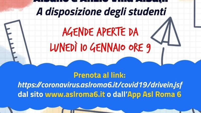 Riapertura scuole, tamponi gratuiti per personale scolastico e studenti presso i Drive In di Albano Laziale e Anzio