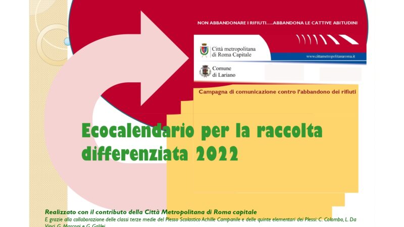 Lariano, Ecocalendario per la raccolta differenziata 2022