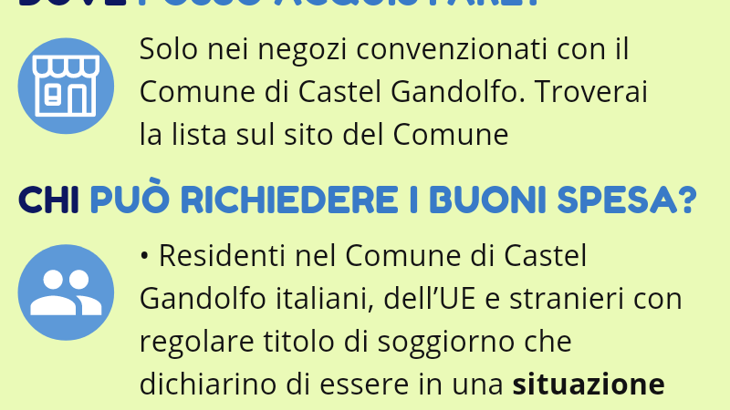 Castel Gandolfo, COVID-19: Buoni spesa i negozi convenzionati