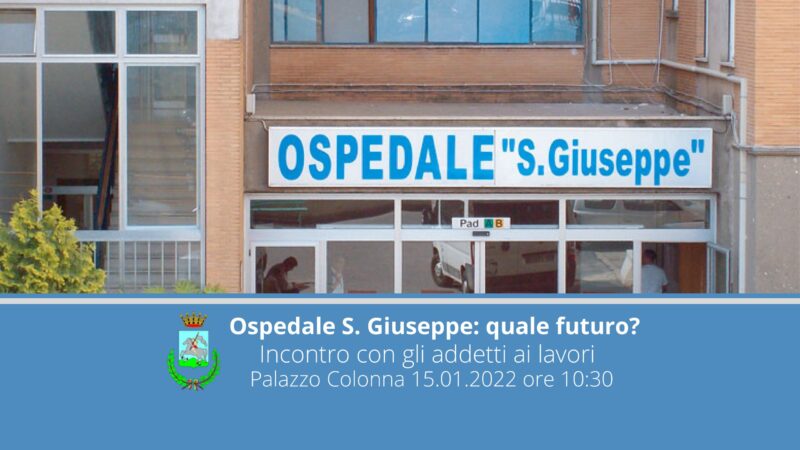 Marino, Palazzo Colonna, sabato 15 gennaio ore 10:30 incontro-dibattito con gli addetti ai lavori. “Ospedale San Giuseppe di Marino: quale futuro?”