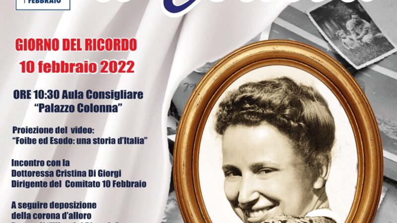 Marino celebra il Giorno del Ricordo. Convegno a Palazzo Colonna con il Comitato 10 Febbraio. A seguire omaggio presso l’Ulivo del Ricordo a Villa Desideri