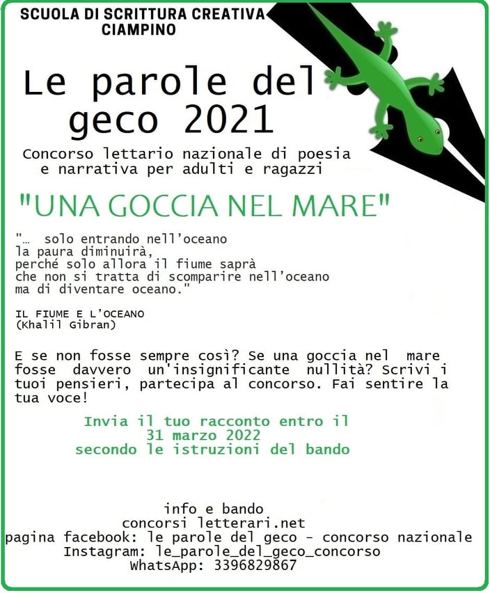 Ciampino, il concorso letterario “Le parole del geco” fa tris con “Una goccia nel mare”