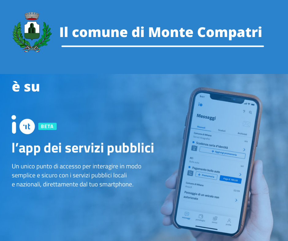 Monte Compatri, app IO: servizi pubblici locali direttamente sul cellulare