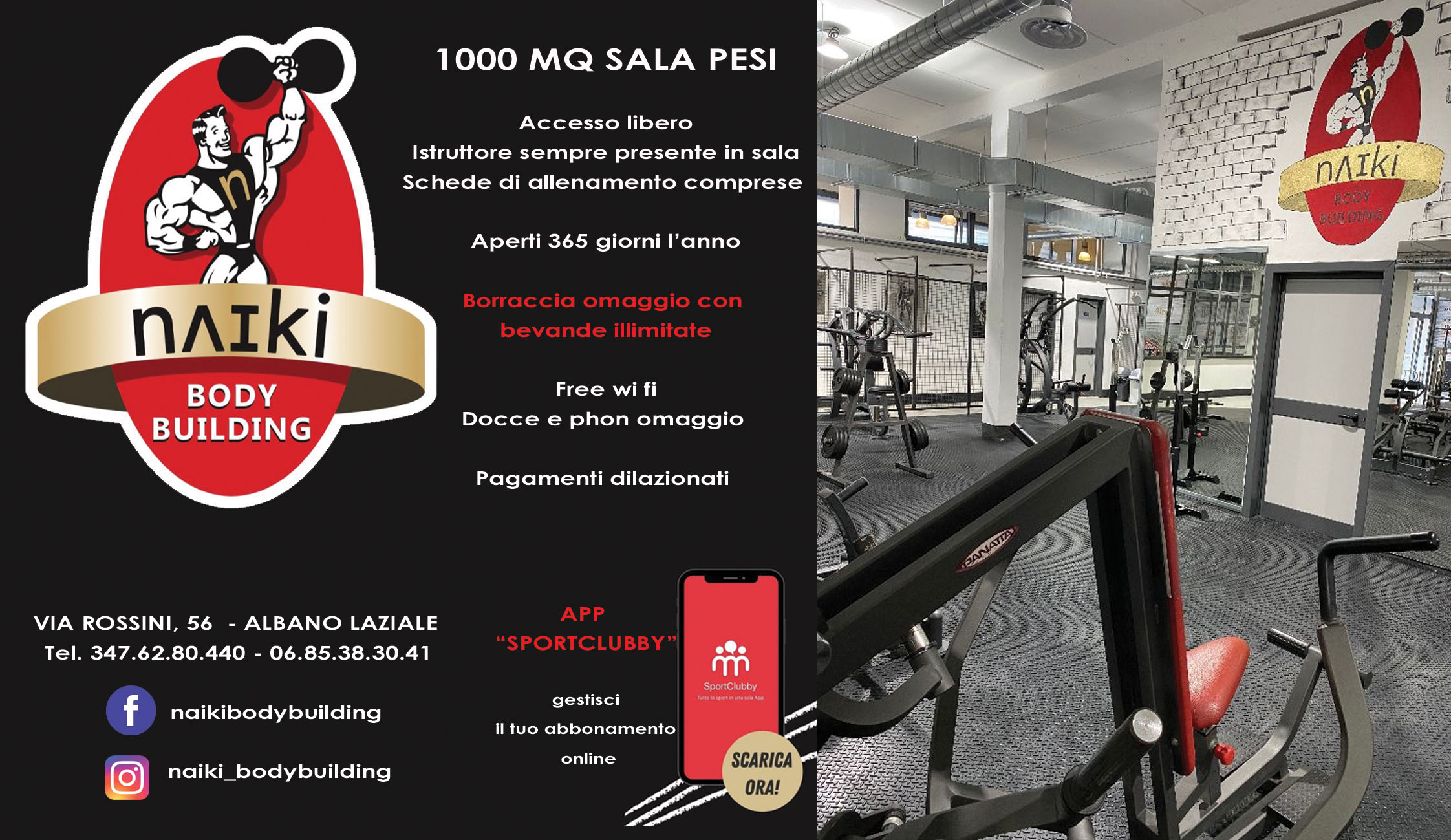 La sala pesi più grande dei castelli al centro di Albano Laziale: Naiki Bodybuilding