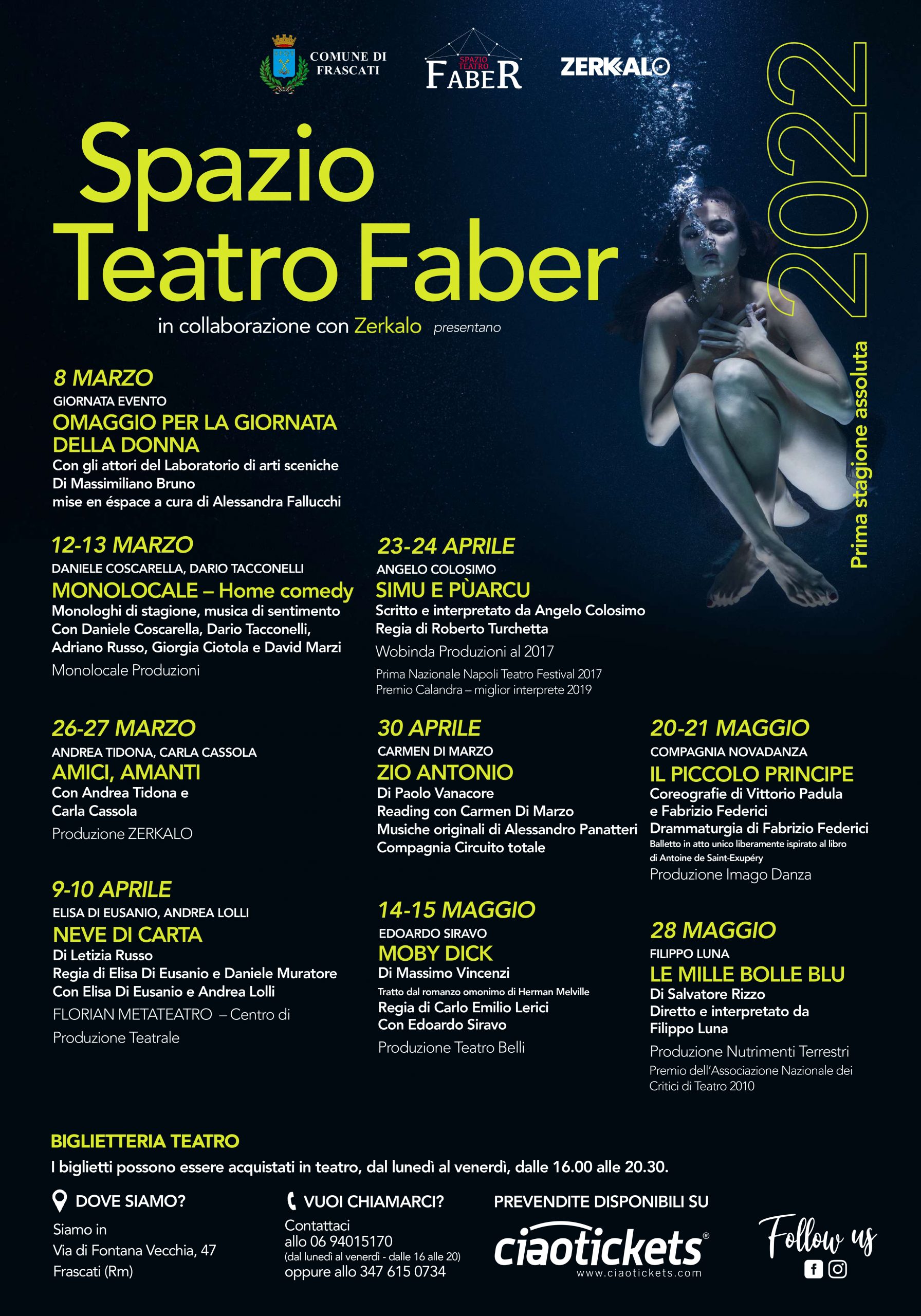 Frascati, apre la stagione dello Spazio Teatro Faber, una serie di 9 appuntamenti dall’8 marzo al 28 maggio