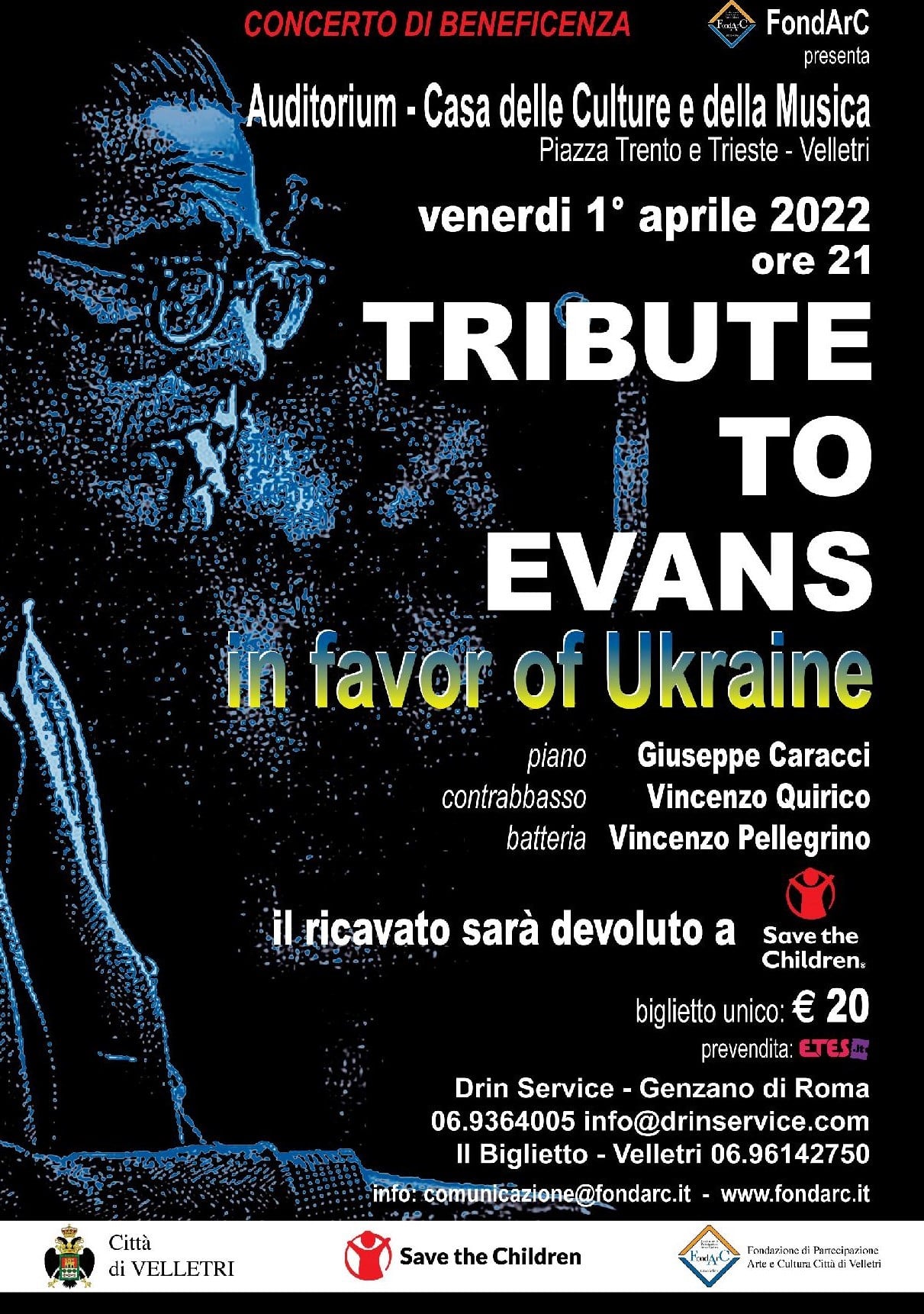 Velletri, concerto di beneficenza “Tribute to Evans in favor of Ucraine” al Teatro Artemisio-Volonté