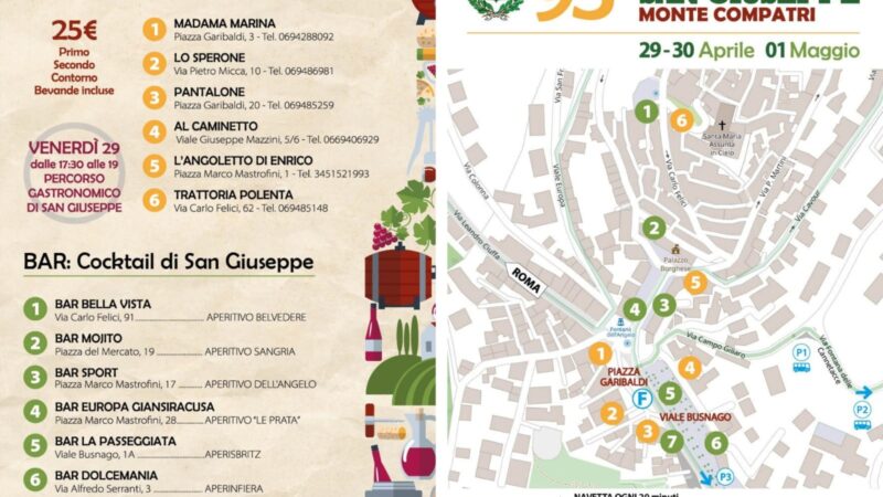 Monte Compatri, menù fissi e degustazioni nei ristoranti durante i tre giorni di fiera, i bar proporranno cocktail a tema