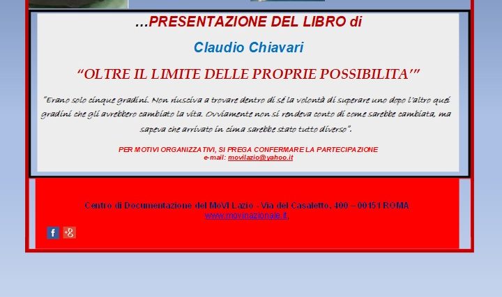 Roma, 27 aprile presentazione libro Claudio Chiavari “Oltre il limite delle proprie possibilità”