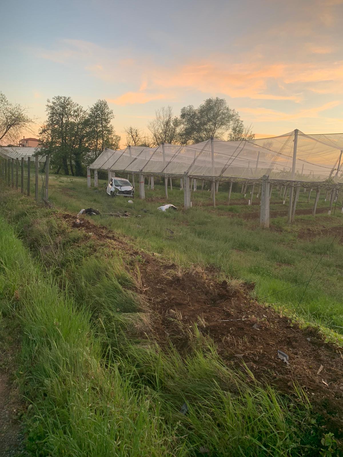 Lanuvio, un giovane ventiquattrenne va fuori strada con la sua macchina e finisce in un campo di kiwi