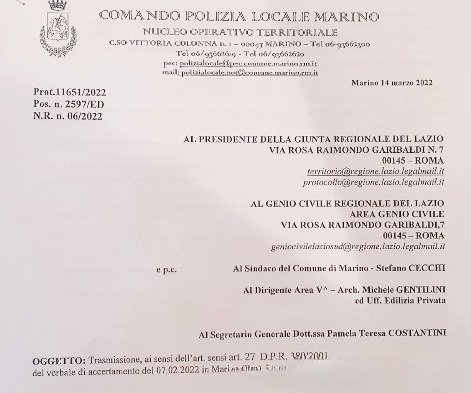 Marino, multato un cittadino per aver trasformato una cantina in abitazione- Prosegue l’attività di controllo sul territorio