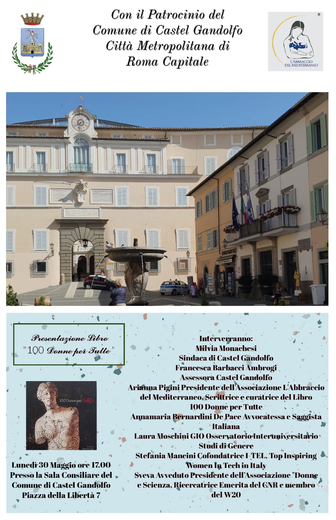 Castel Gandolfo: il 30 maggio presentazione libro 100 Donne per Tutte