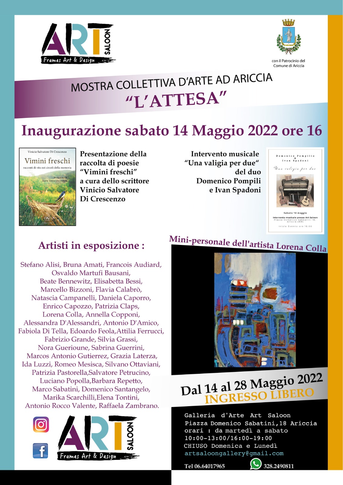 Ariccia, continuano le interessanti mostre di arte collettiva alla Galleria Art Saloon. Sabato 14 Maggio “L’Attesa”￼