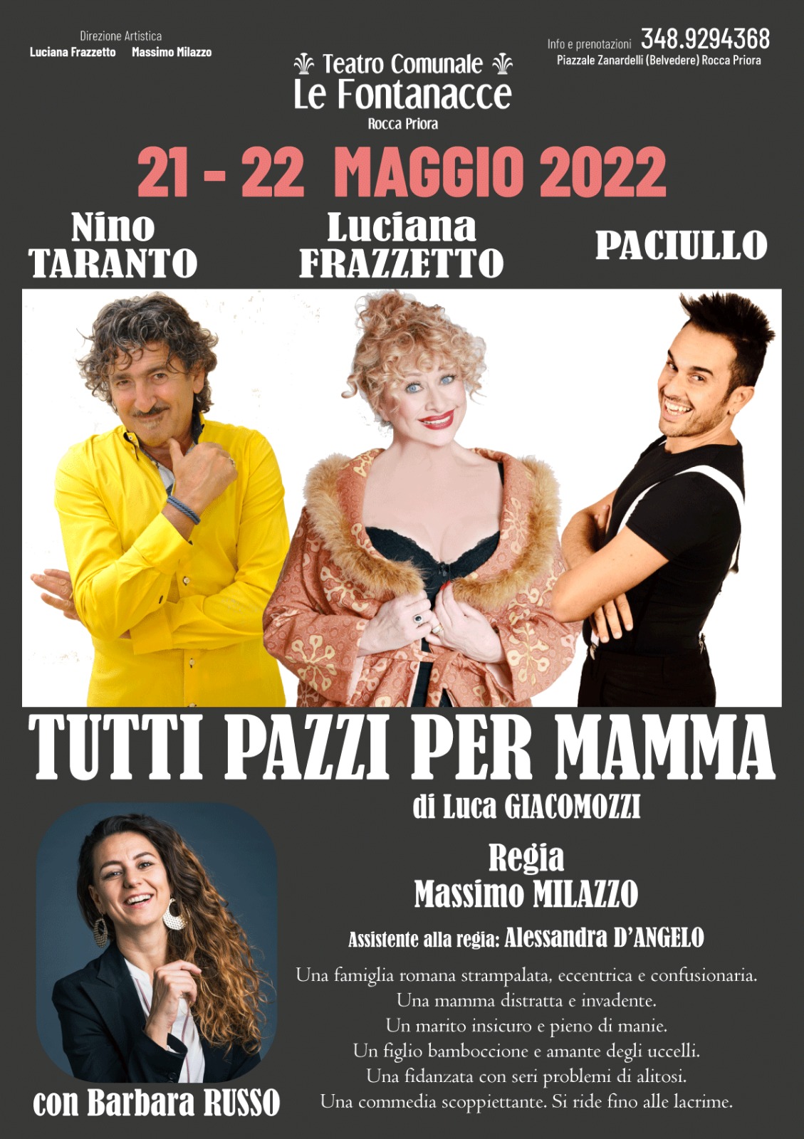 Rocca Priora, “Tutti pazzi per mamma” 21 e 22 maggio al Teatro Comunale Le Fontanacce