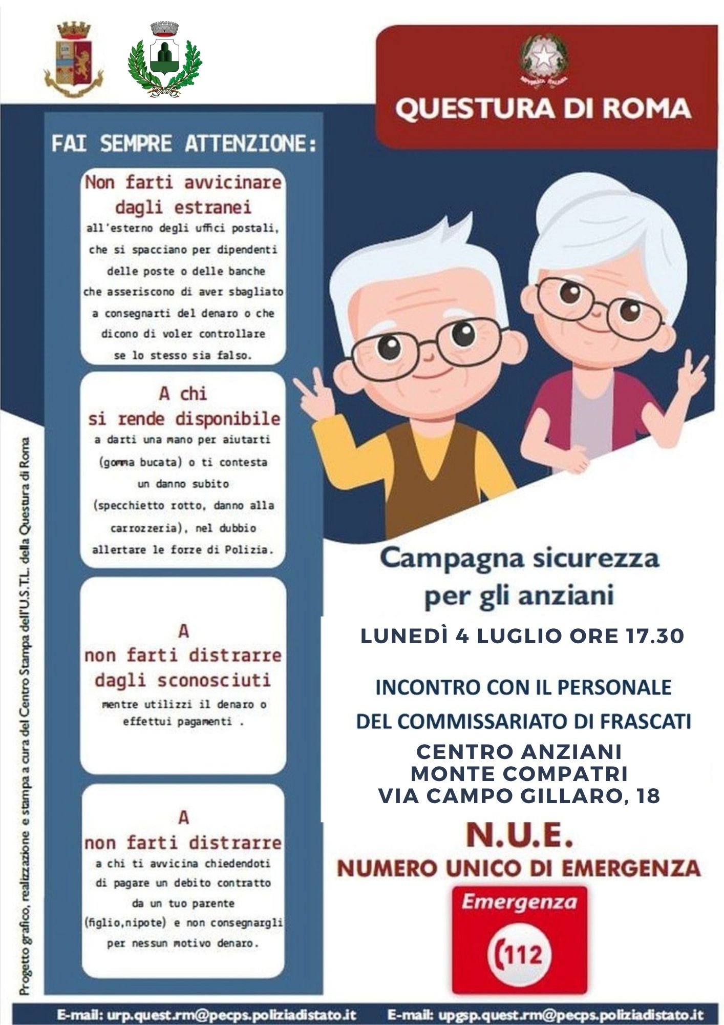 Monte Compatri, campagna contro le truffe: la polizia di stato incontra gli anziani