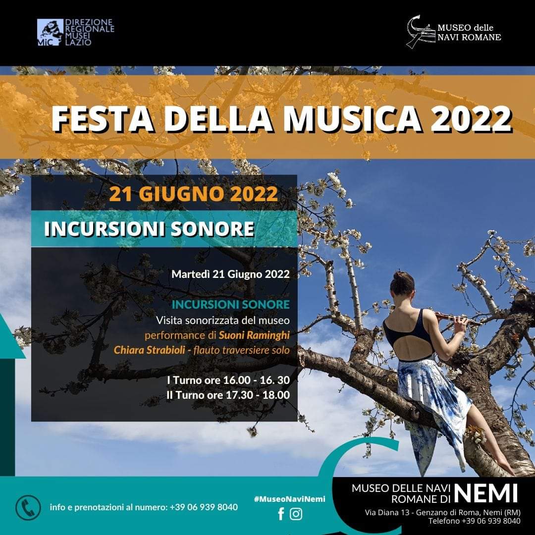 Nemi, Festa della musica 2022: il 21 giugno “Incursioni sonore” al Museo delle Navi Romane