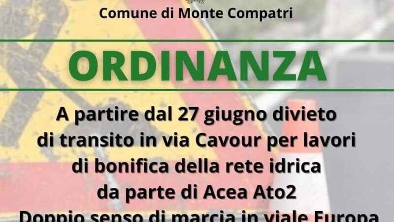 Monte Compatri, lavori di bonifica alla rete idrica, modifiche alla viabilità da lunedì 27 giugno