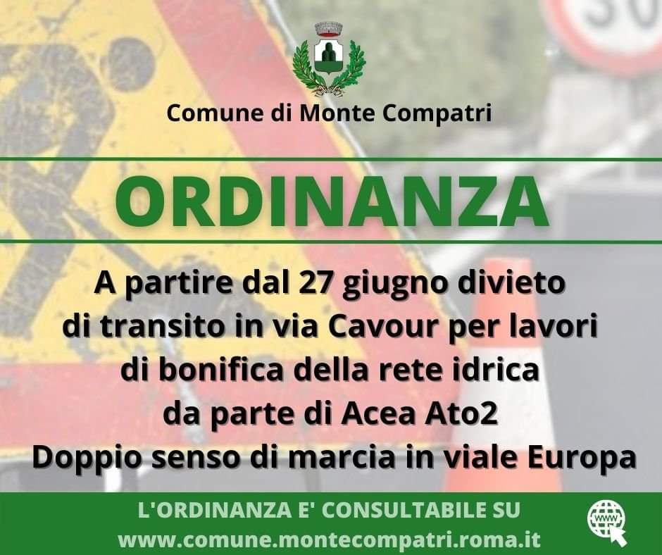 Monte Compatri, lavori di bonifica alla rete idrica, modifiche alla viabilità da lunedì 27 giugno