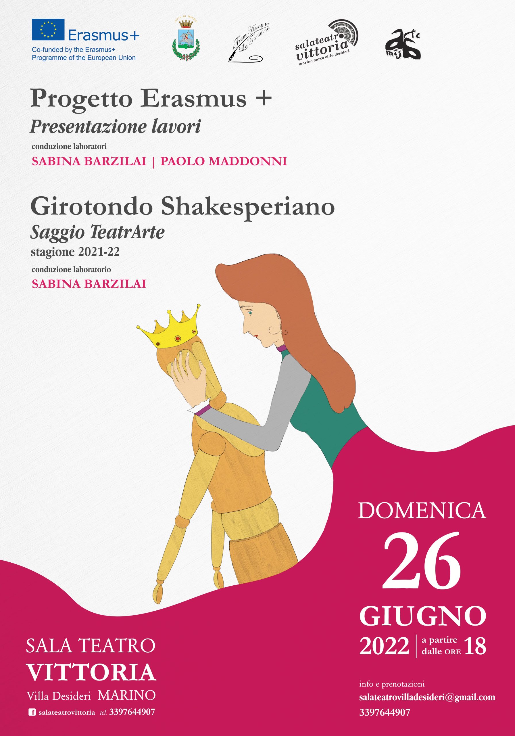 Marino, Domenica 26 Giugno ore 18:00 Teatro Vittoria, evento di conclusione della Stagione Teatrale 2021/2022