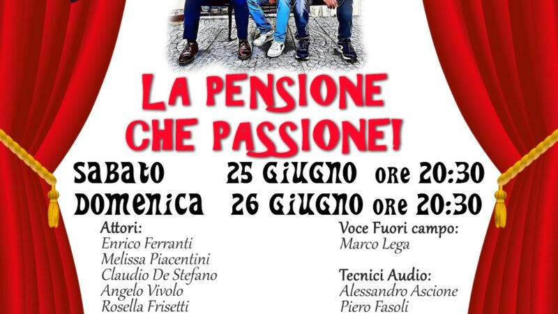 Ciampino, la Bottega del Sorriso presenta lo spettacolo teatrale “La pensione che passione!” il 25 e 26 giugno all’Auditorium “Angolo Amico”