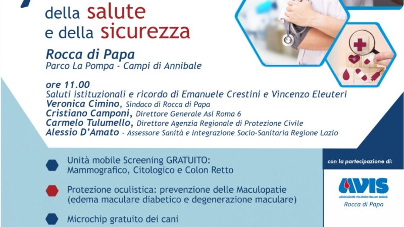 Rocca di Papa, la sindaca Cimino organizza la prima Giornata della Salute e della Sicurezza il 10 giugno al Parco dei Campi di Annibale