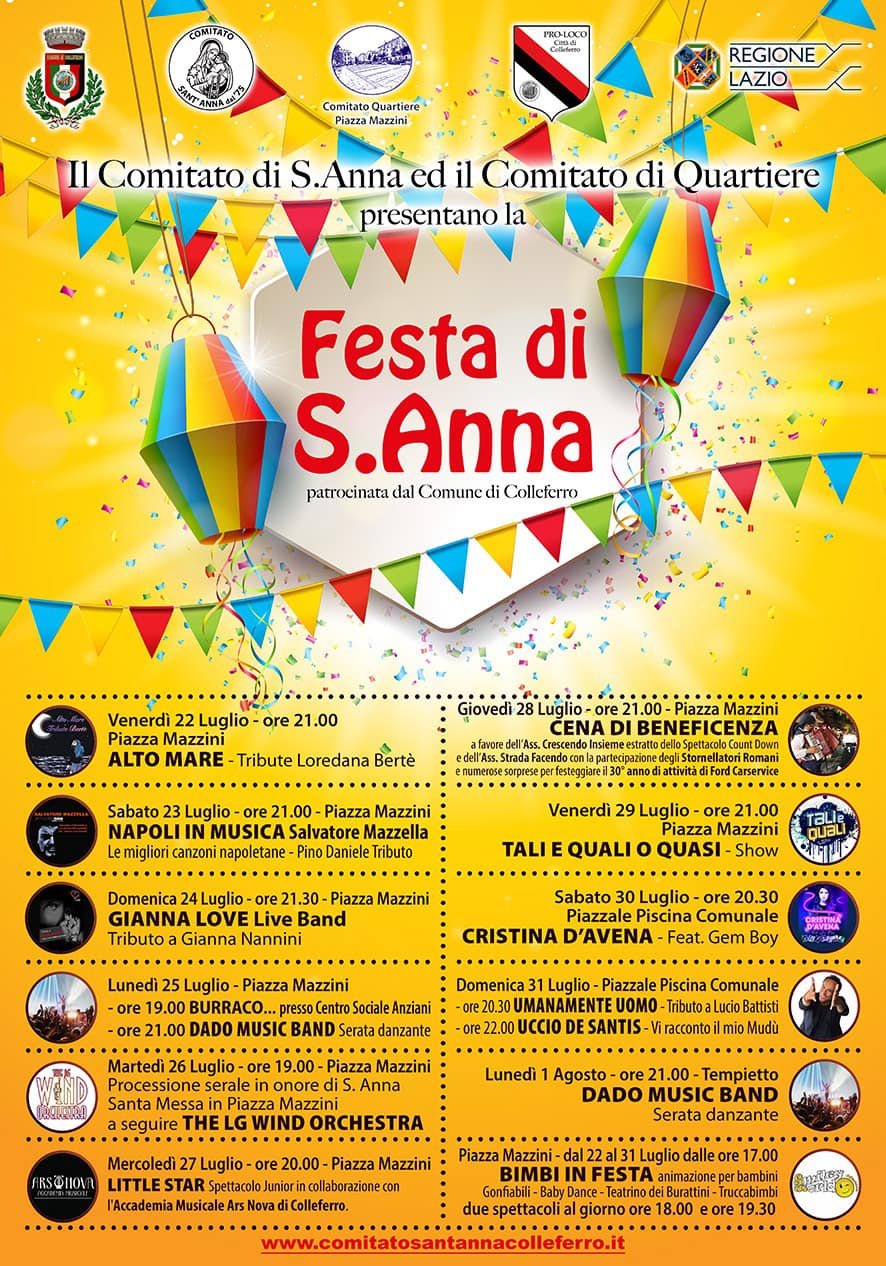 Colleferro, Il 22 luglio prende il via la tradizionale Festa di Sant’Anna a Piazza Mazzini