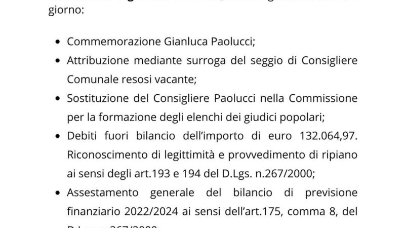 Grottaferrata, consiglio comunale – 27 luglio alla scuola Domenico Zampieri di via Vecchia di Marino ￼