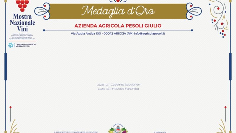 Pesoli, medaglia d’oro per i vini dei Castelli