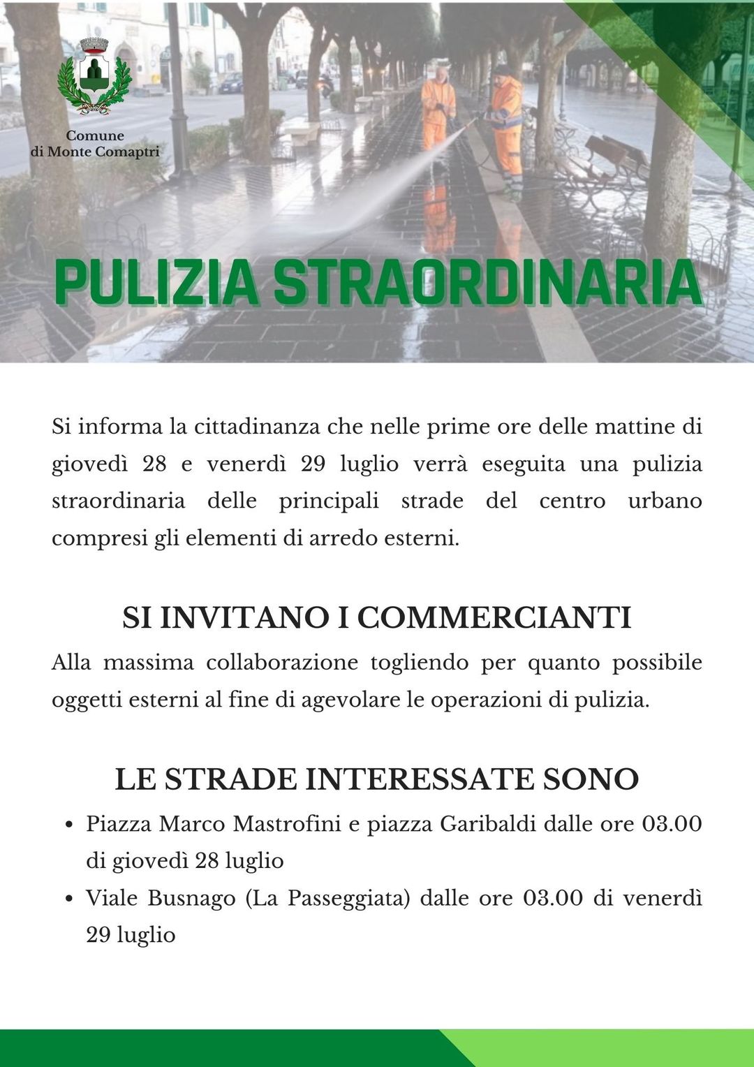 Monte Compatri per la pulizia straordinaria invita la cittadinanza alla collaborazione