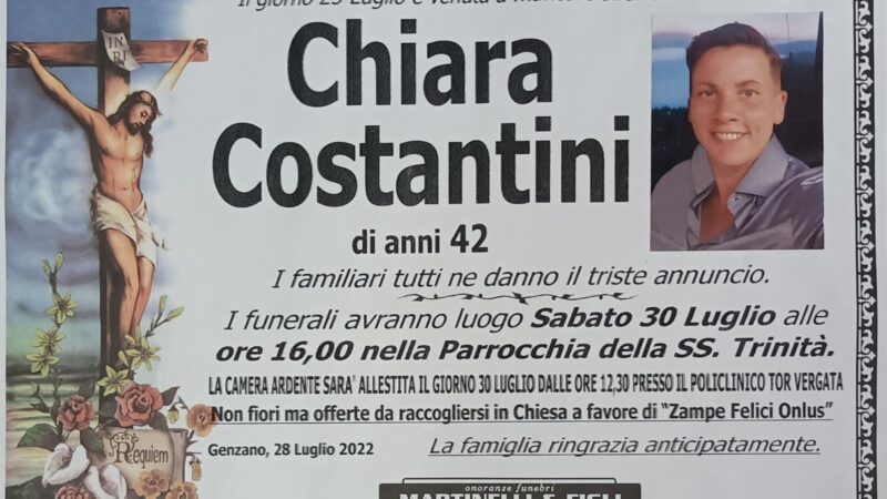 Genzano: Sabato pomeriggio le esequie di Chiara Costantini presso la parrocchia SS. Trinità