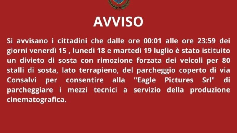 Frascati, divieto di sosta per 80 stalli del Parcheggio di via Consalvi per permettere le riprese del film Netflix “The old guard 2”