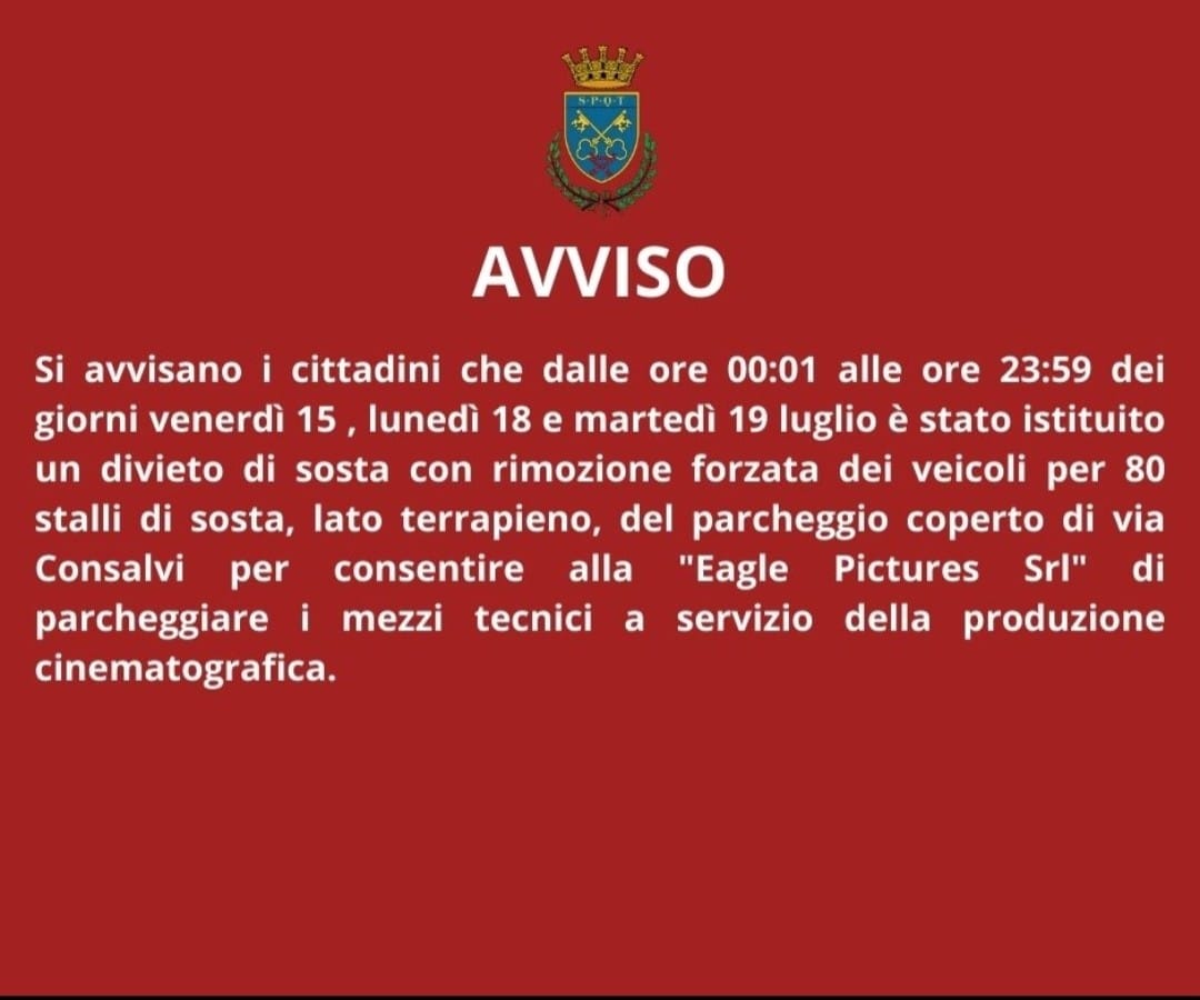 Frascati, divieto di sosta per 80 stalli del Parcheggio di via Consalvi per permettere le riprese del film Netflix “The old guard 2”