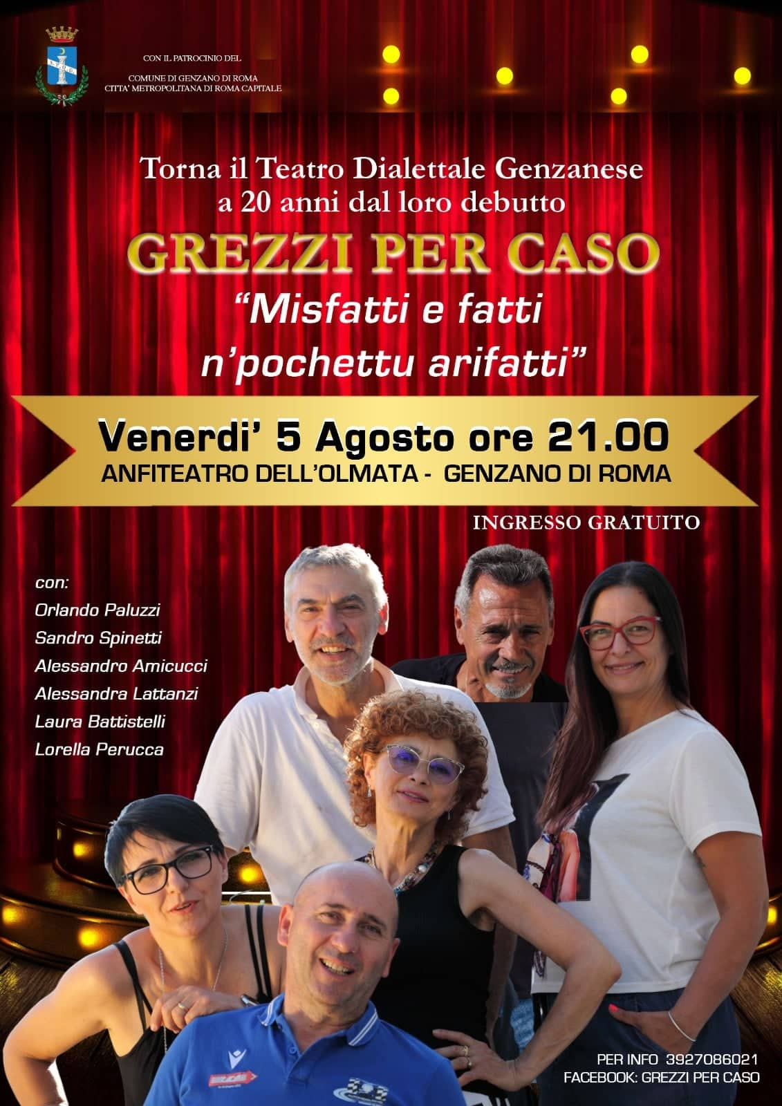 Genzano, in scena il Teatro Dialettale Genzanese, Venerdì alle 21 all’Anfiteatro “Ende” dell’Olmata con lo spettacolo dei “Grezzi per Caso”