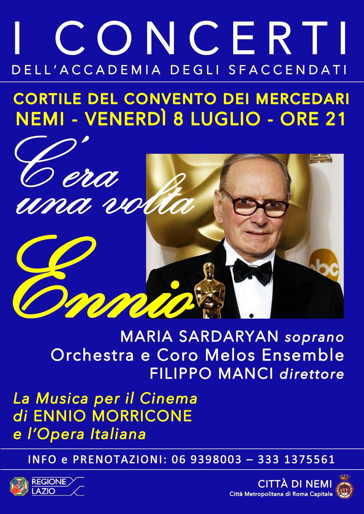 Nemi, “C’era una volta Ennio”: concerto omaggio ad Ennio Morricone