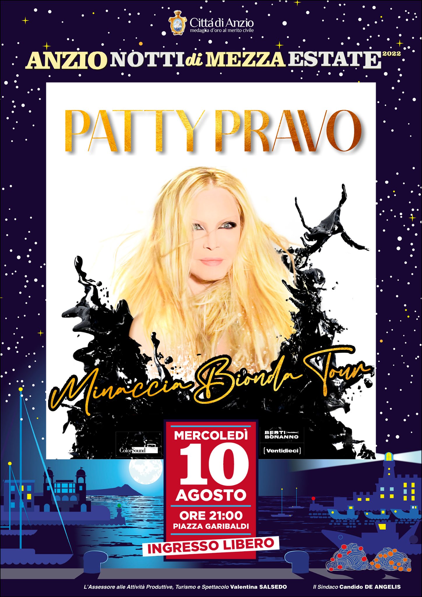 “Anzio Notti di Mezza Estate 2022”, con Patty Pravo, mercoledì 10 agosto