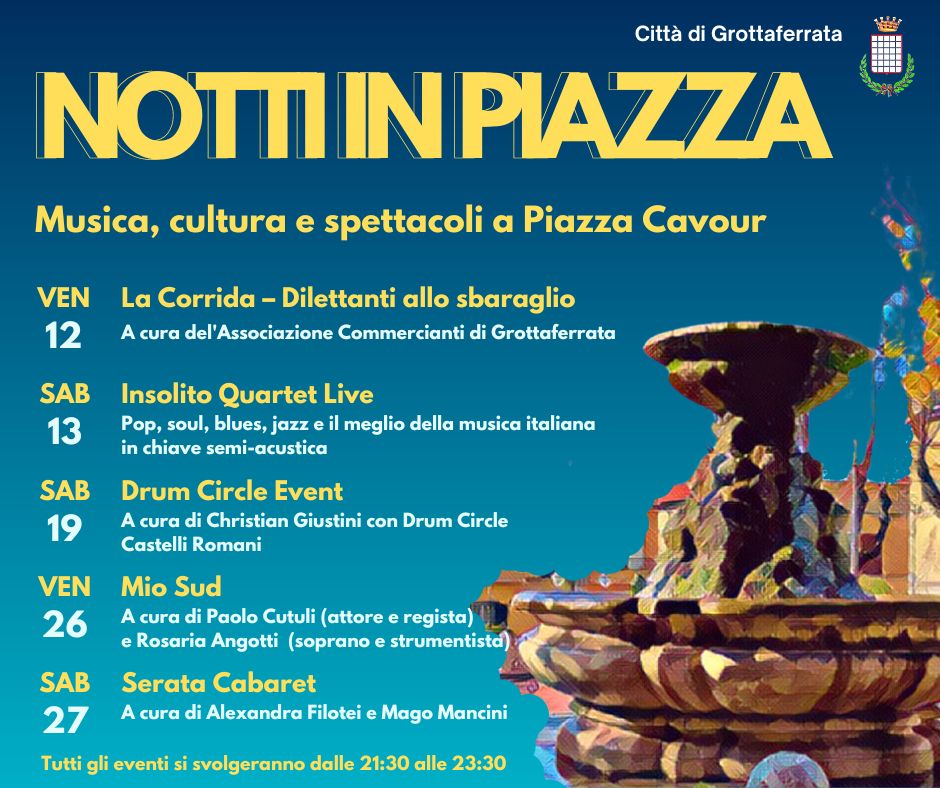 Grottaferrata, notti in Piazza: fino al 27 agosto balli, musica, cultura e spettacoli a Piazza Cavour