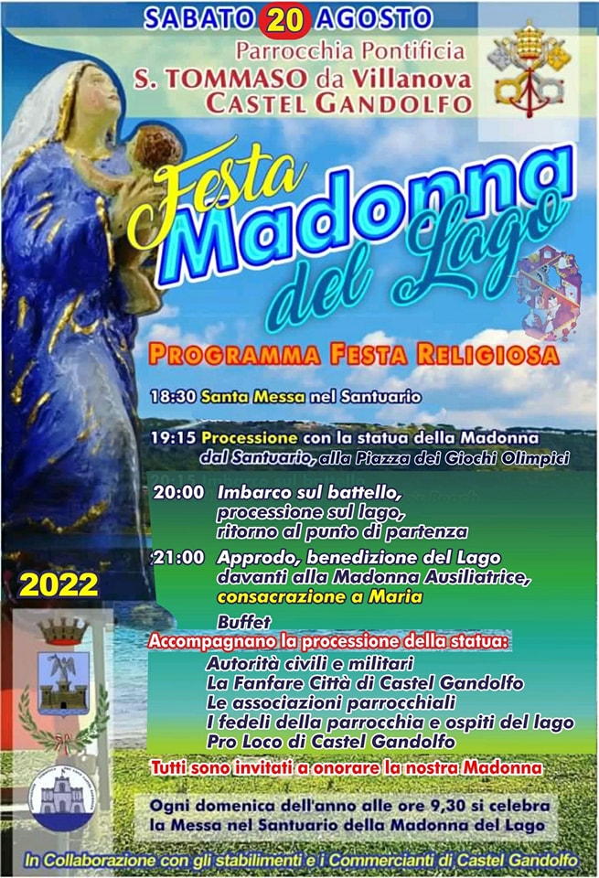 Castel Gandolfo, 20 agosto: la festa e la processione sul battello in onore della Madonna del Lago￼