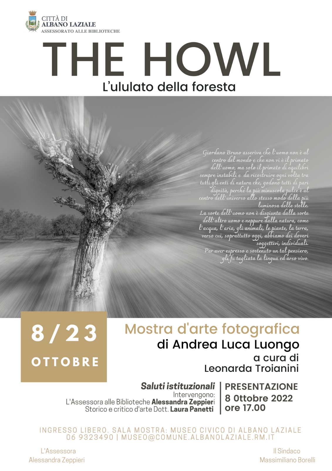 “THE HOWL” la mostra fotografica dell’artista Andrea Luca Luongo arriva ai Castelli Romani. Dall’8 al 23 ottobre presso il Museo Civico di Albano Laziale