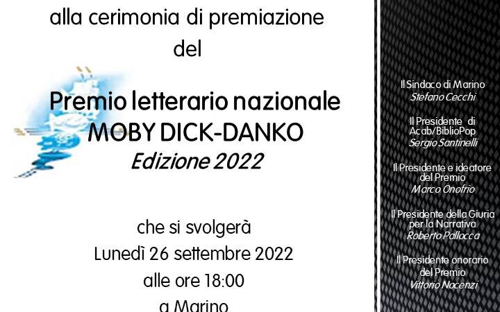 Marino, premio Moby Dick-Danko: a Palazzo Colonna domani, 26 settembre, alle 18.00, i vincitori