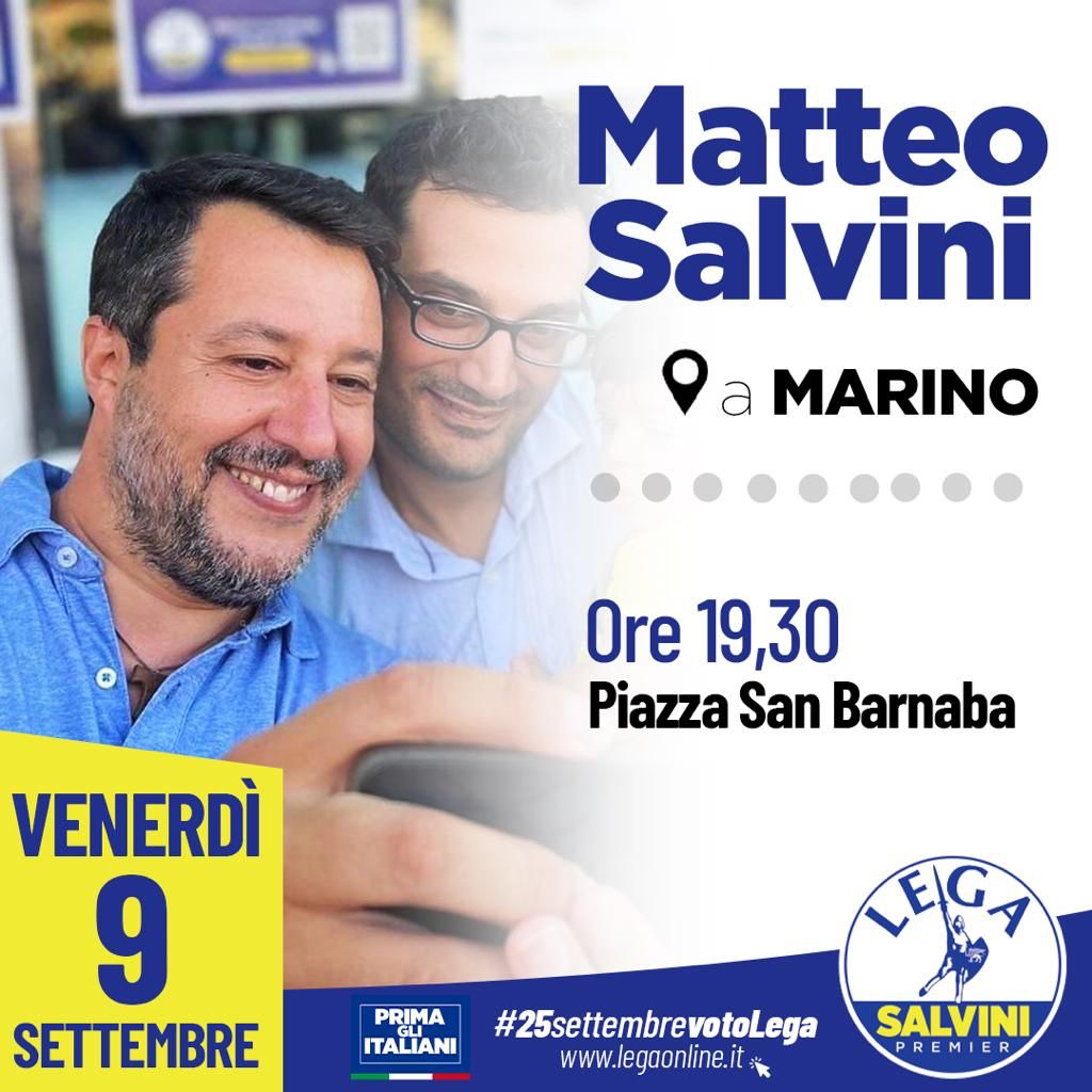 Marino, Matteo Salvini in visita il 9 settembre in vista delle elezioni