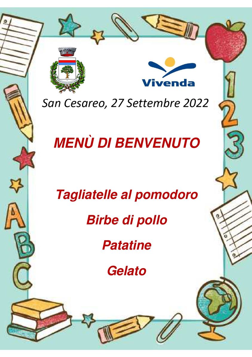 San Cesareo, scuola, domani riparte il servizio mensa con un menù speciale