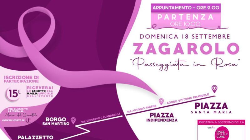 Zagarolo: Il 18 settembre una Passeggiata in rosa, Race for the cure 2022